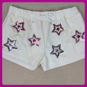 Simply Southern‎ White Sequin Star Lounge Shorts Women's Athleisure